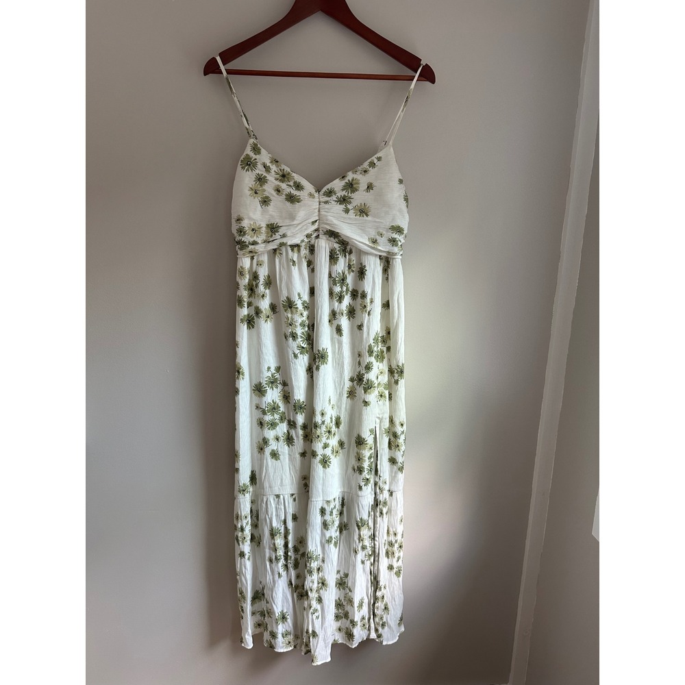 Abercrombie & Fitch Floral Maxi Dress Womens LP White Green EUC Boho Cottagecore